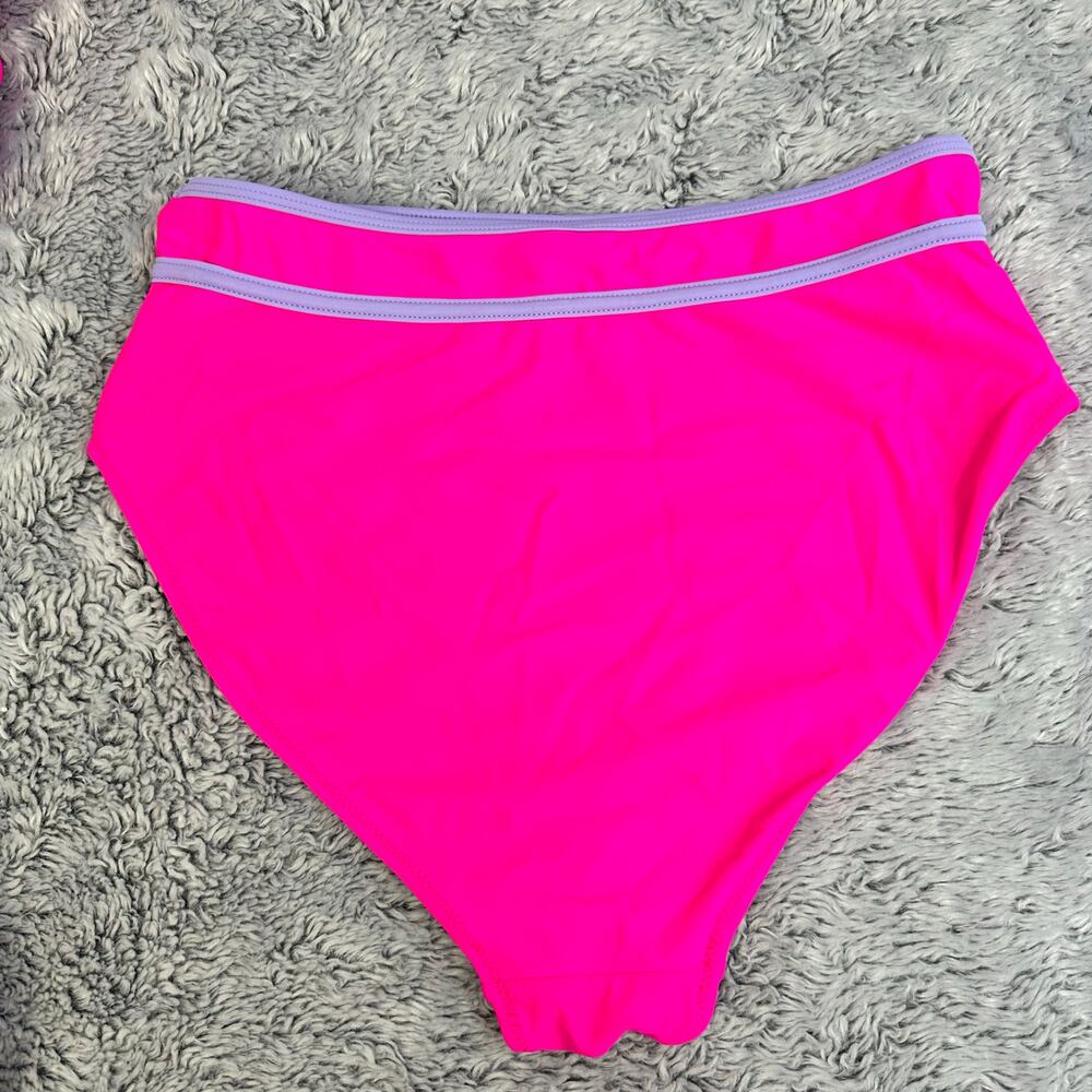 Blooming Jelly High Waist Bikini Set Pink Purple Color Block Medium 2 Piece Suit - Picture 8 of 10